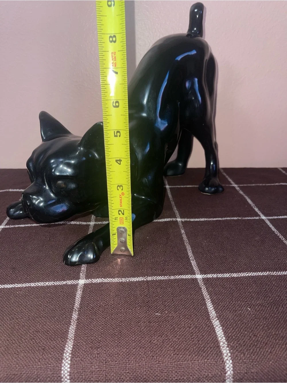 Vintage MCM Stalking Prowling Ceramic Boston Terrier Figurine Art Deco1970s